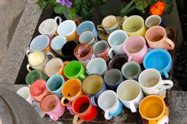 Collection of cups with (temple) water